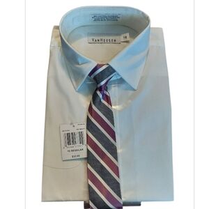 NWT Van Heusen White Shirt with Striped Tie Combo ~16